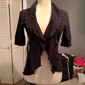 Express Black Short Sleeve Ruffled Open-Front Cardigan